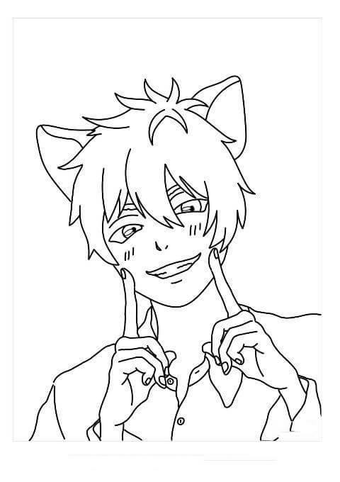 Dibujo de Chico Gato Anime para Colorear