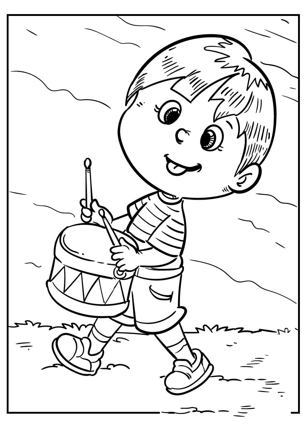 Dibujo de Chico Tamborileando para Colorear