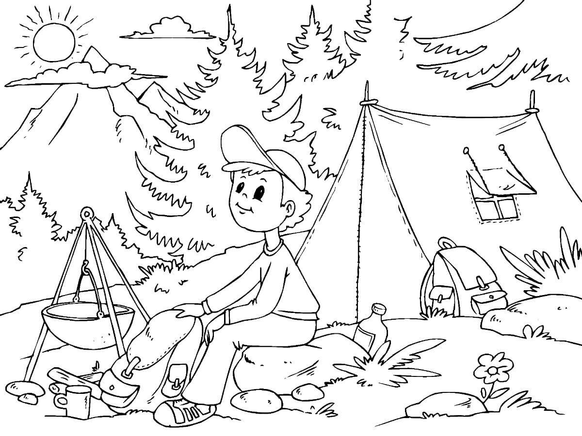 Dibujo de Nio Acampar para Colorear