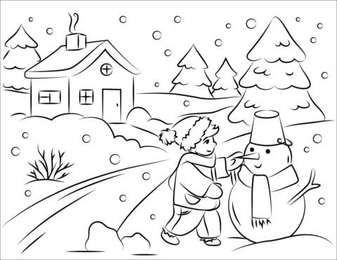 Dibujo de Nio Edificio Mueco de Nieve 1 para Colorear