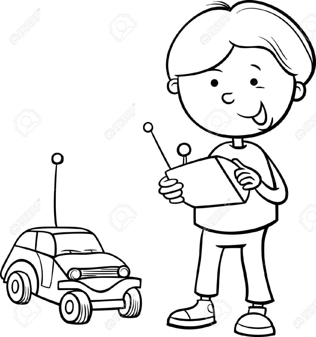Dibujo de Nio Jugando Coche de Juguete para Colorear