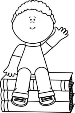 Dibujo de Nio Sentado en Libros para Colorear