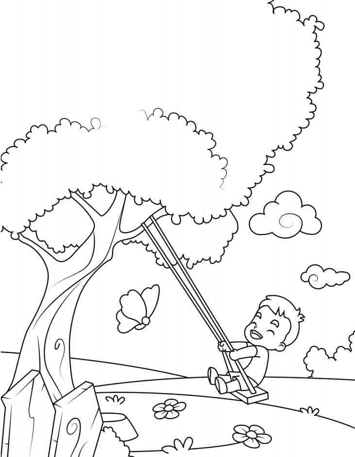 Dibujo de Nio en Columpio para Colorear