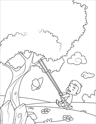 Dibujo de Nio Pequeo Balanceo para Colorear