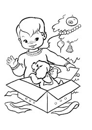 Dibujo de Nio y Juguetes con Caja de Regalo para Colorear