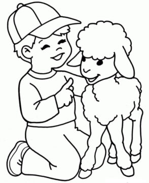 Dibujo de Nio y Oveja para Colorear