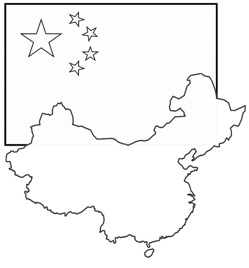 Dibujo de Bandera y Mapa de China para Colorear