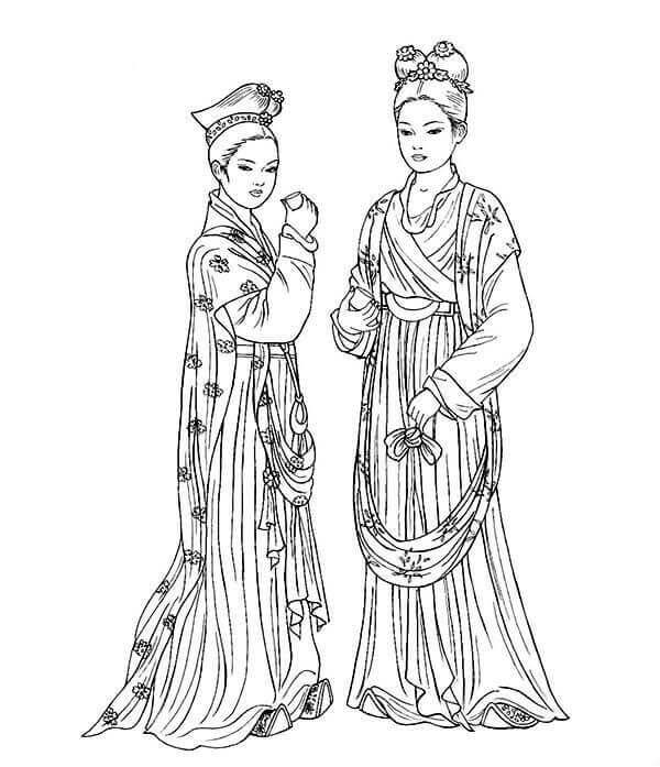 Dibujo de Damas Chinas para Colorear