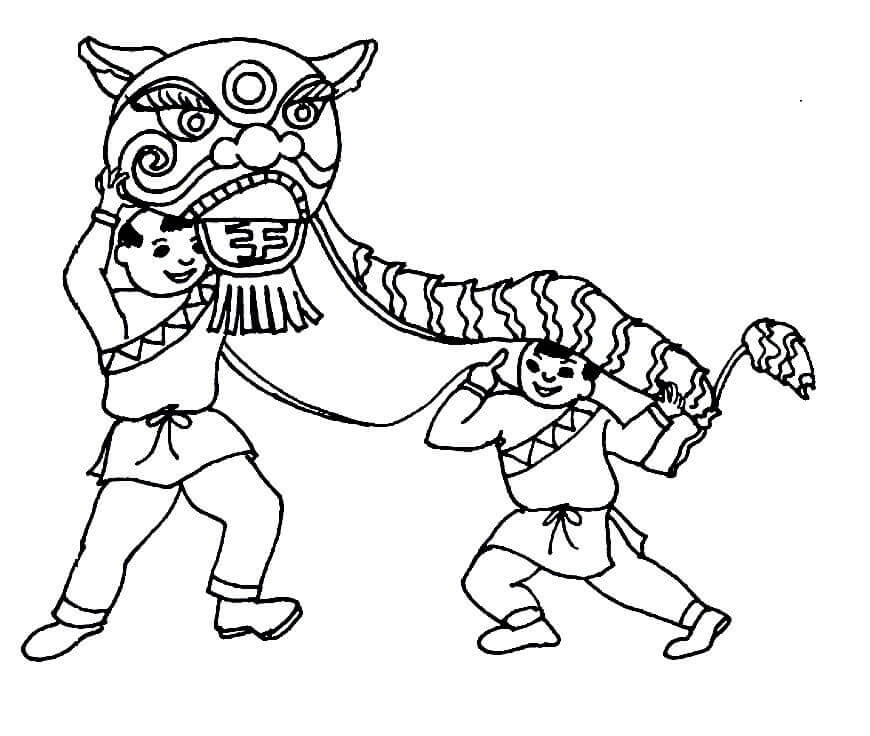 Dibujo de Danza del Len Chino para Colorear