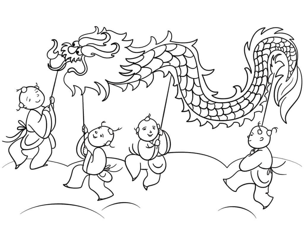 Dibujo de Danza del Len del Ao Nuevo Chino para Colorear