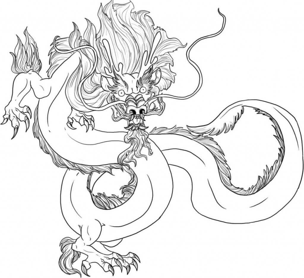 Dibujo de Dragn Chino Aterrador para Colorear