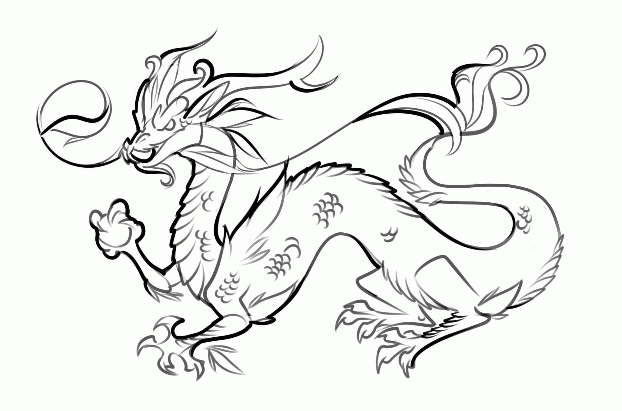 Dibujo de Dragn Chino Fuerte para Colorear