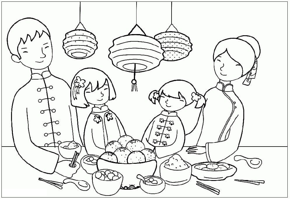 Dibujo de Familia China para Colorear