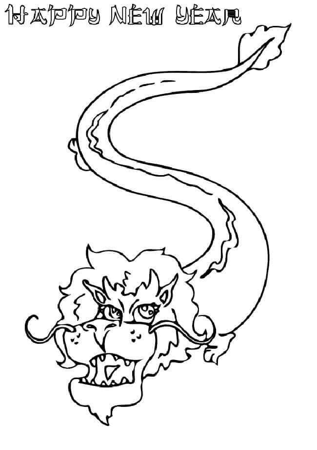Dibujo de Feliz Ao Nuevo dragón Chino para Colorear