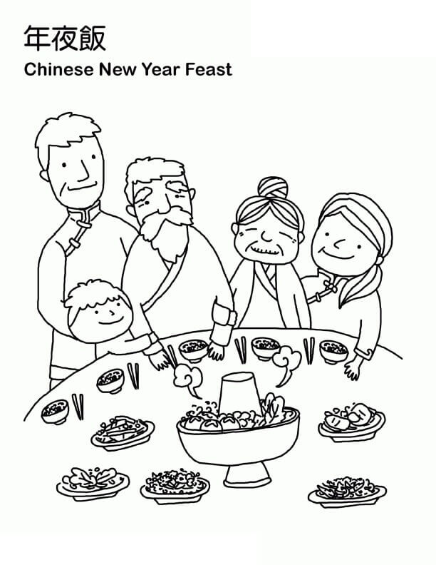 Dibujo de Fiesta de Ao Nuevo Chino para Colorear
