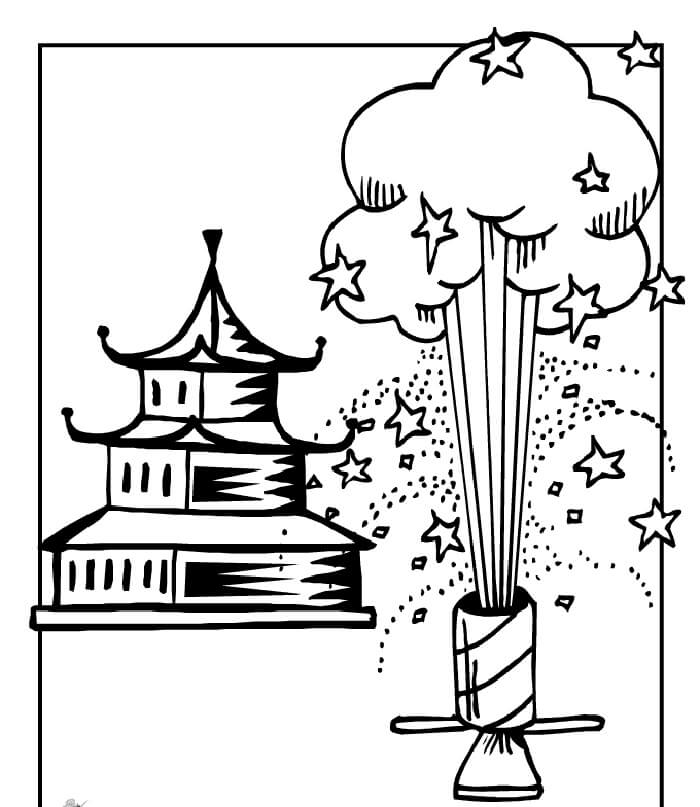 Dibujo de Fuegos Artificiales Chinos para Colorear