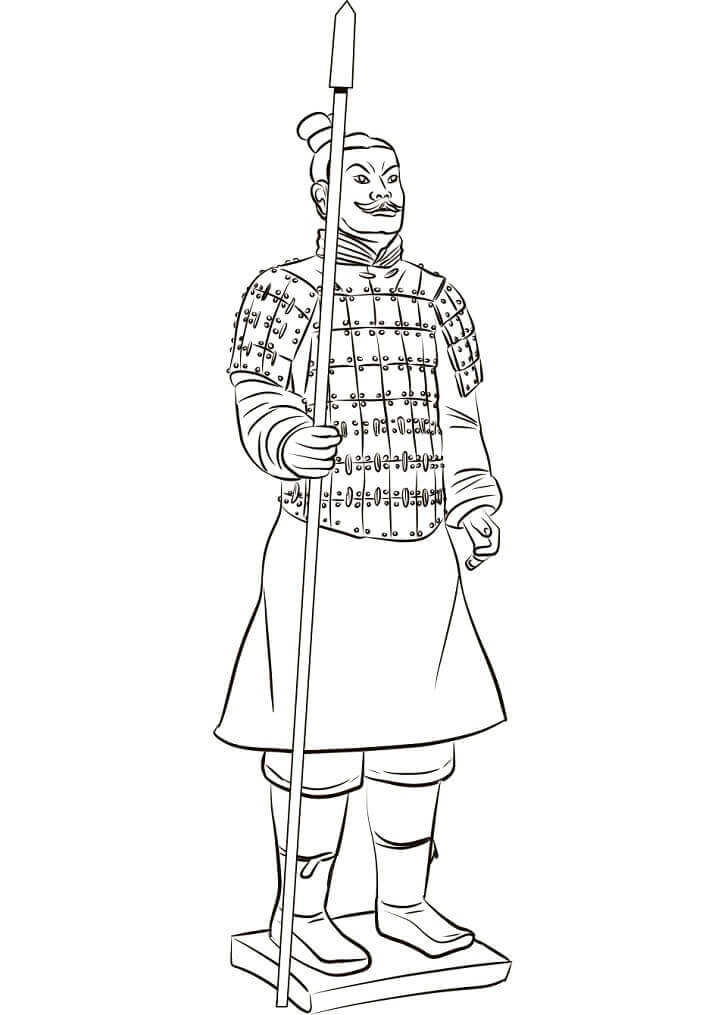 Dibujo de Guerrero de Terracota Chino para Colorear