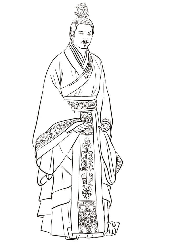 Dibujo de Hombre Chino Llevando Hanfu para Colorear