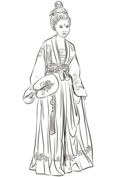 Dibujo de Mujer China Llevando Hanfu para Colorear