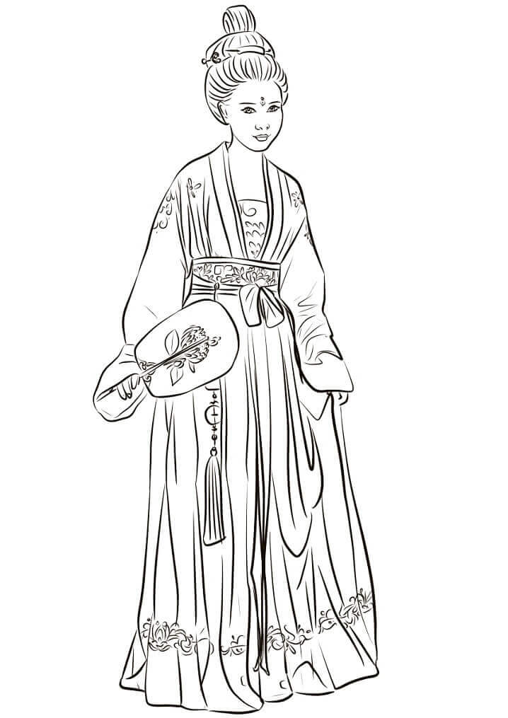 Dibujo de Mujer China Llevando Hanfu para Colorear