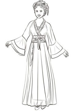 Dibujo de Mujer China en Hanfu Tradicional para Colorear