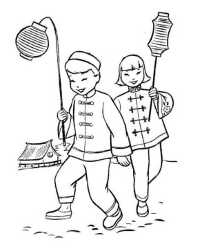 Dibujo de Nio y Nia Chinos para Colorear