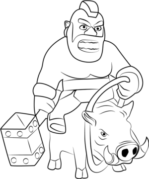 Dibujo de Jinete de Cerdo Montando Jabali para Colorear