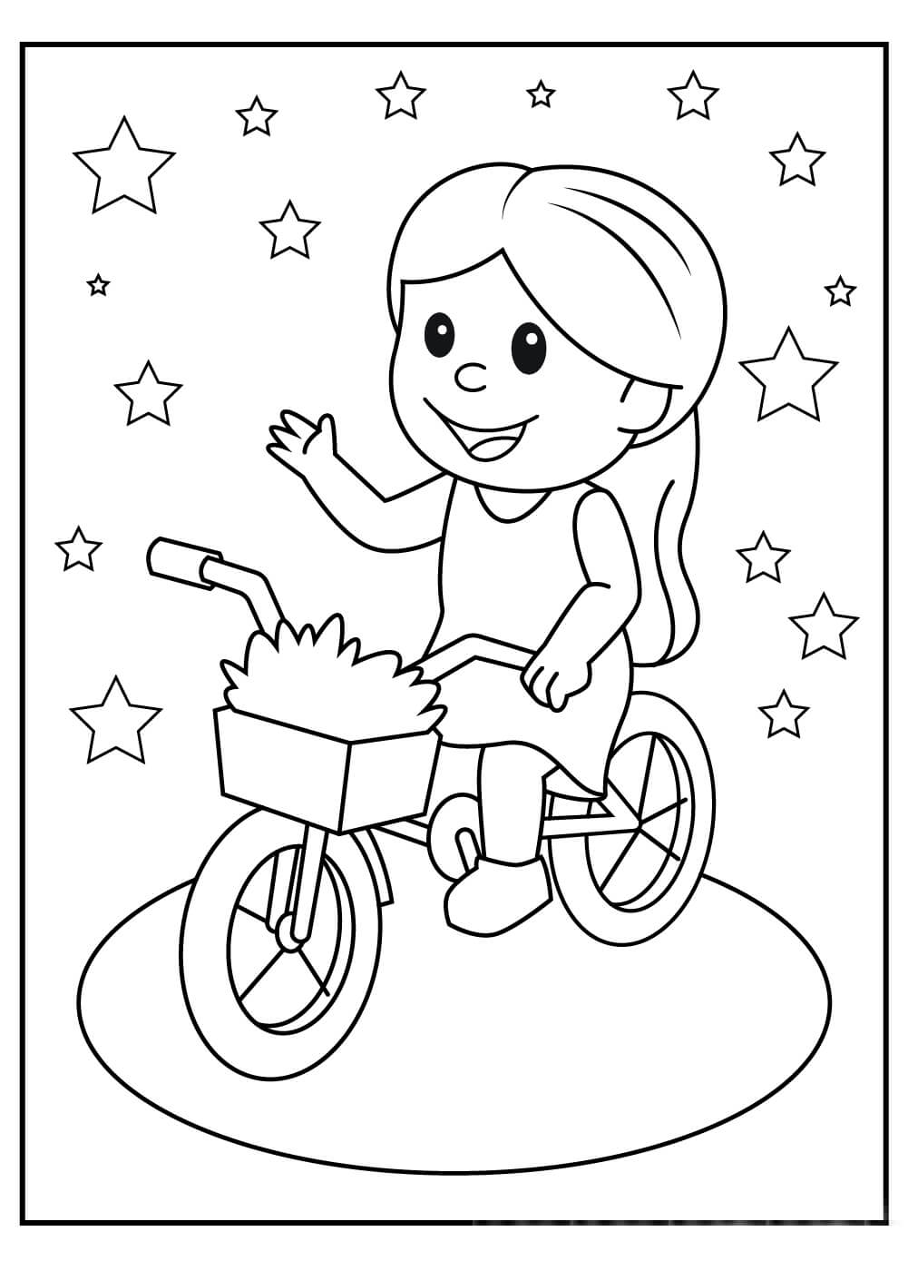 Dibujo de Ciclismo Chica con Estrella para Colorear