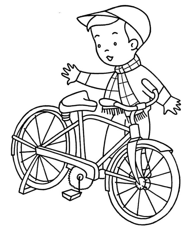 Dibujo de Invierno Ir de Compras en Bicicleta para Colorear