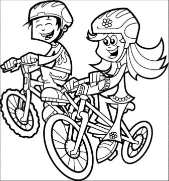 Dibujo de Nia y Nio Ciclismo para Colorear