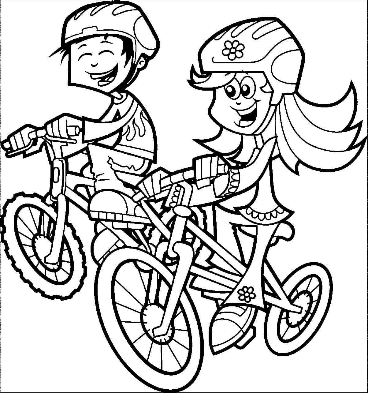 Dibujo de Nia y Nio Ciclismo para Colorear