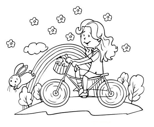 Dibujo de Una Linda Chica Montando Bicicleta para Colorear