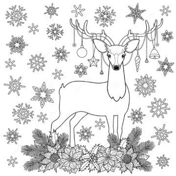 Dibujo de Navidad Ciervos Vacaciones de Invierno para Colorear