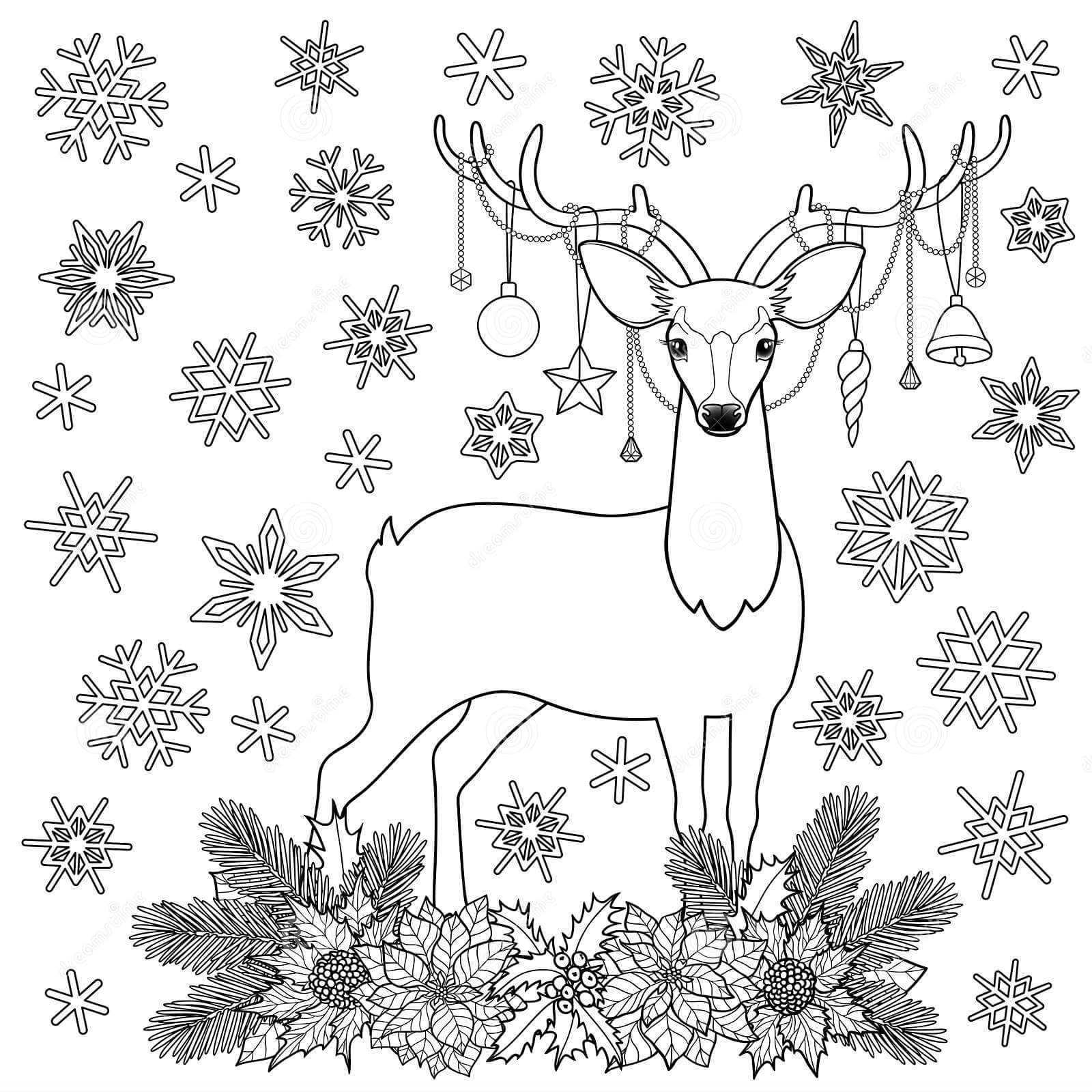 Dibujo de Navidad Ciervos Vacaciones de Invierno para Colorear