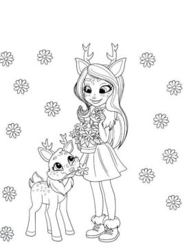 Dibujo de Nia y Lindo Ciervo para Colorear
