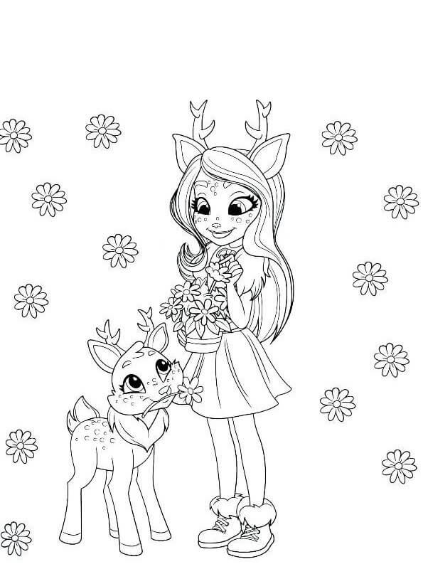Dibujo de Nia y Lindo Ciervo para Colorear