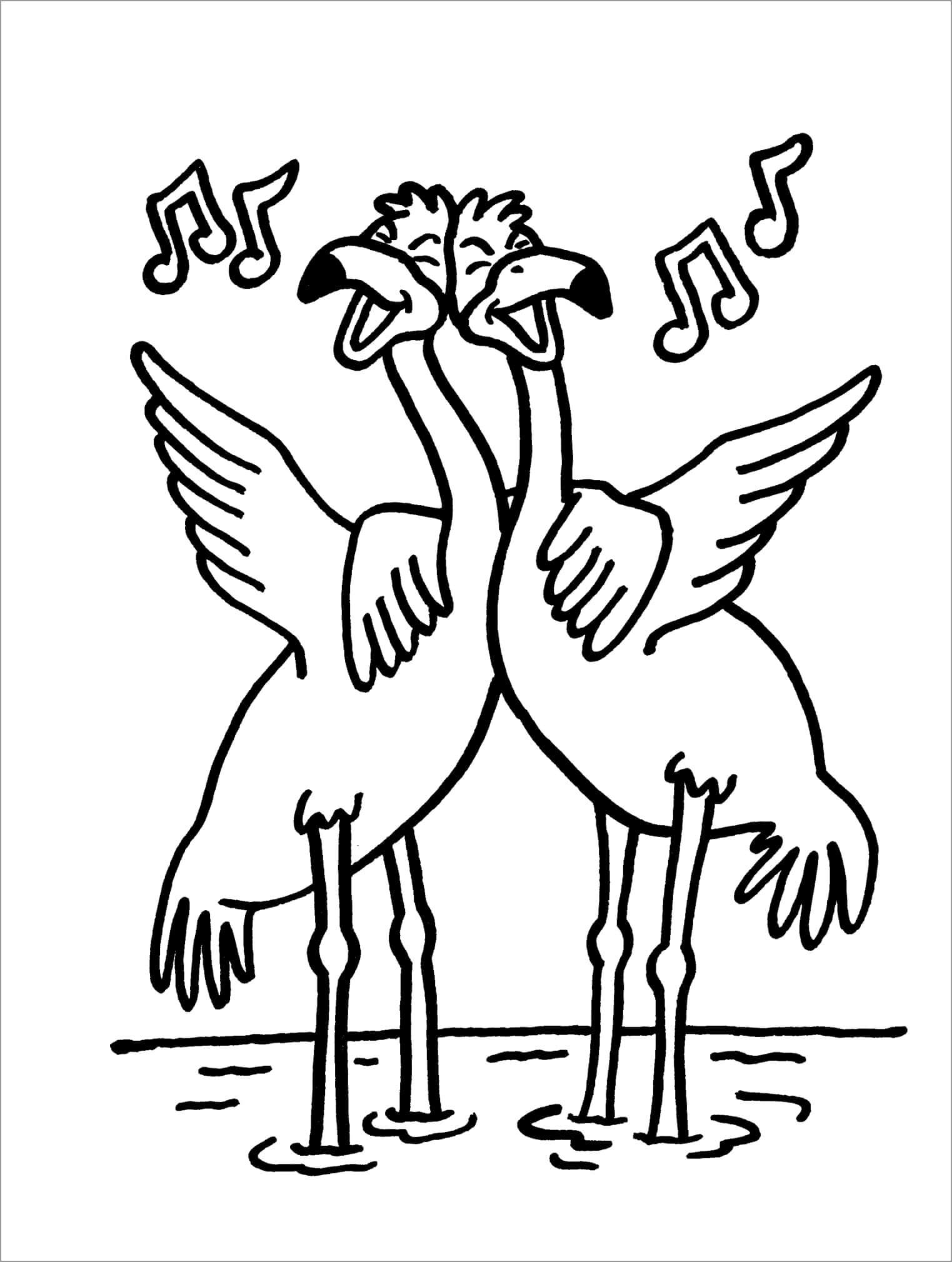 Dibujo de Dos Cigeas Divertidas para Colorear