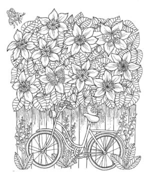 Dibujo de Clematis y Bicicleta para Colorear