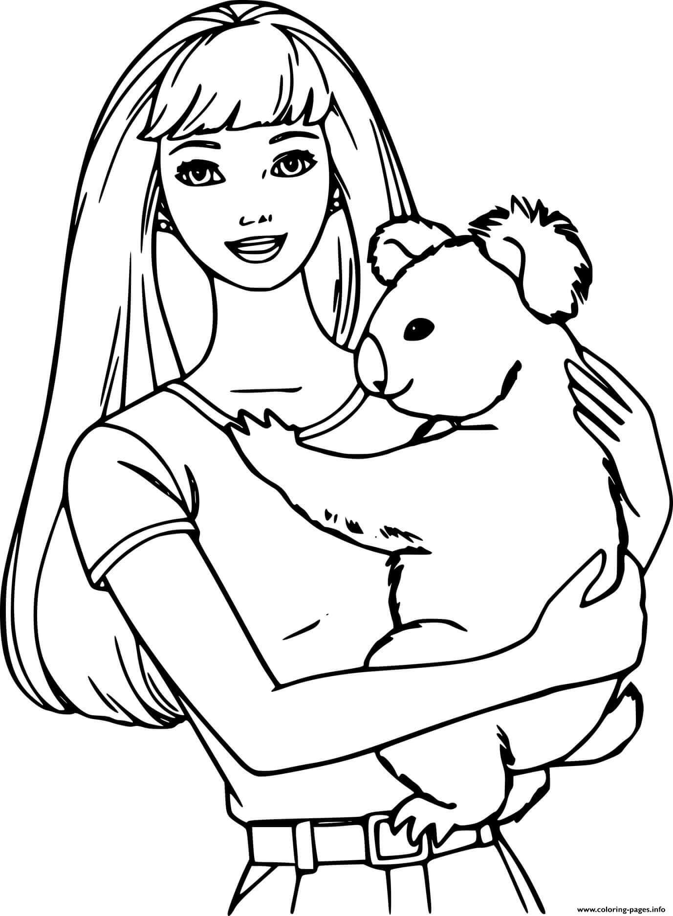 Dibujo de Chica Sujetando Koala para Colorear
