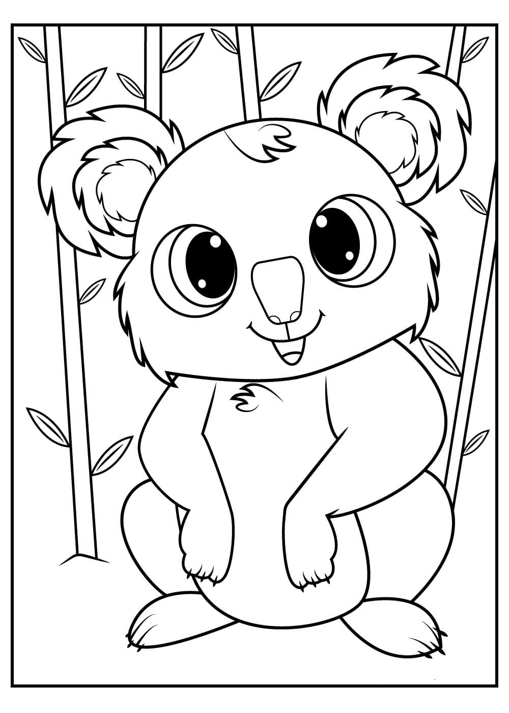 Dibujo de Divertido Koala con bambú para Colorear
