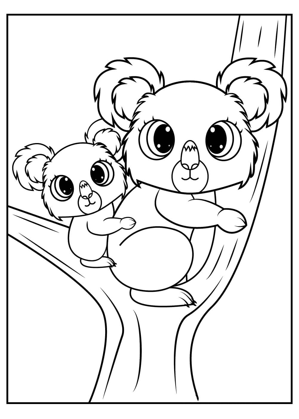 Dibujo de Hermano Koala con bebé Koala para Colorear