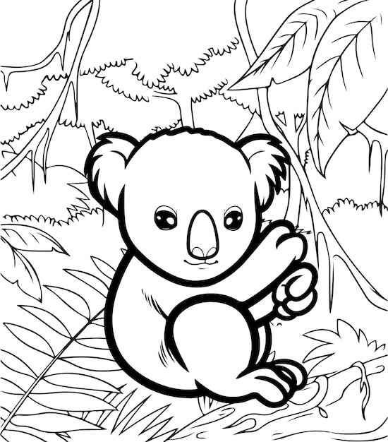 Dibujo de Koala con Hojas para Colorear