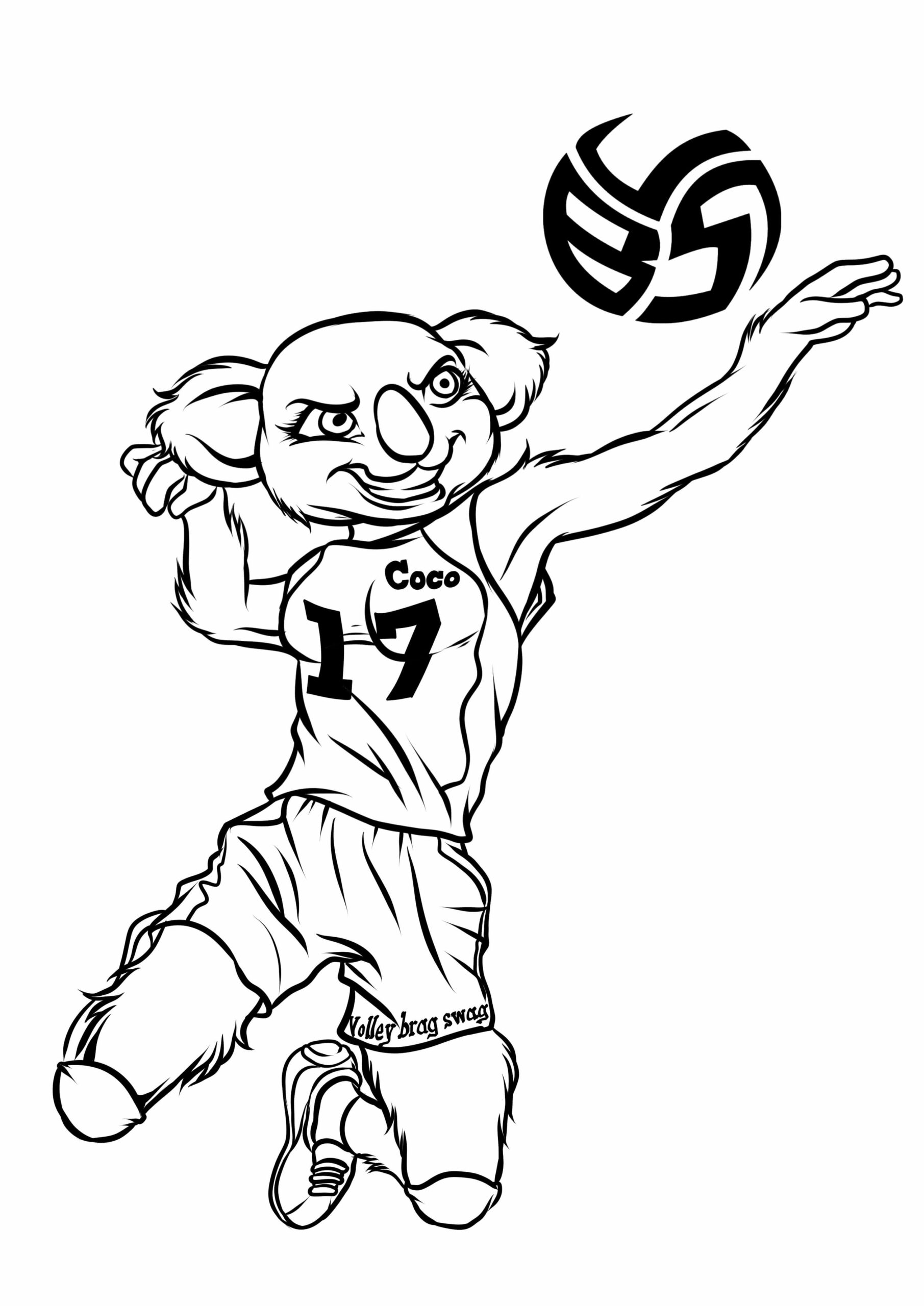 Dibujo de Koala de Dibujos Animados Jugando Voleibol para Colorear