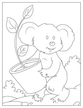 Dibujo de Koala Sosteniendo una Maceta para Colorear