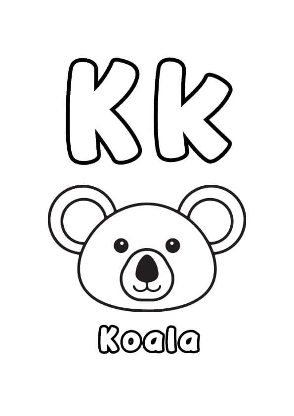 Dibujo de Letra K Koala para Colorear