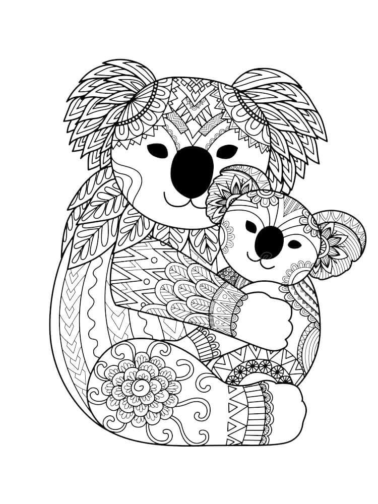 Dibujo de Madre Koala con bebé Koala Mandala para Colorear