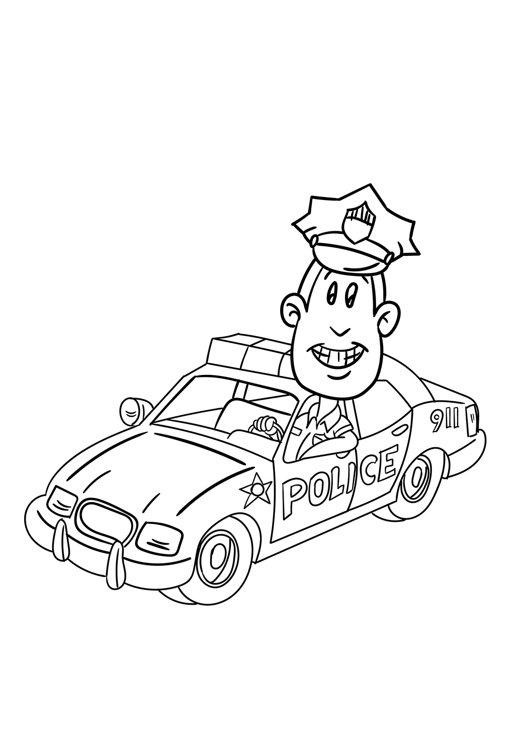 Dibujo de El policía en el Coche para Colorear