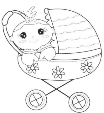 Dibujo de Linda bebé en Cochecito para Colorear