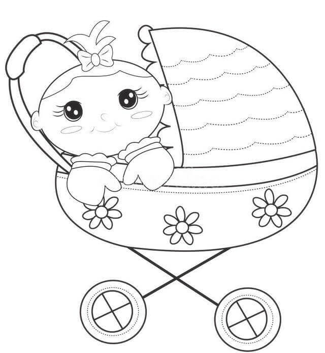 Dibujo de Linda bebé en Cochecito para Colorear