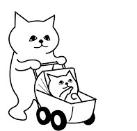 Dibujo de Madre Gata con Gatito en Cochecito para Colorear